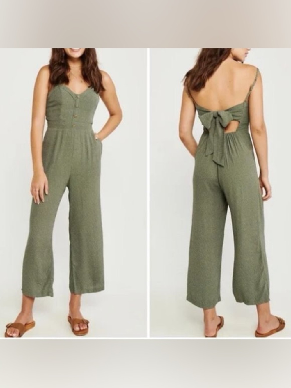 Abercrombie & Fitch Olive Green Sleeveless Wide-Leg Jumpsuit XL